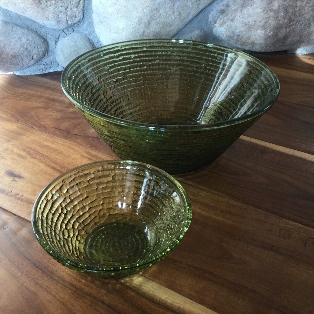 Vintage Anchor Hocking Soreno Avocado Green Chip and Dip Bowls MCM